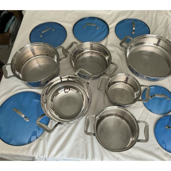 VINTAGE BLUE WILLOW 12 Pc Set Cuisine Cookware 18/10 Stainless Steel 3 Ply Base - Picture 8 of 16